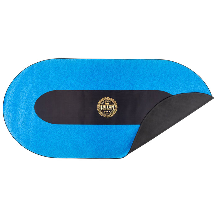 Blue and black mat with a visible brand logo on a white background