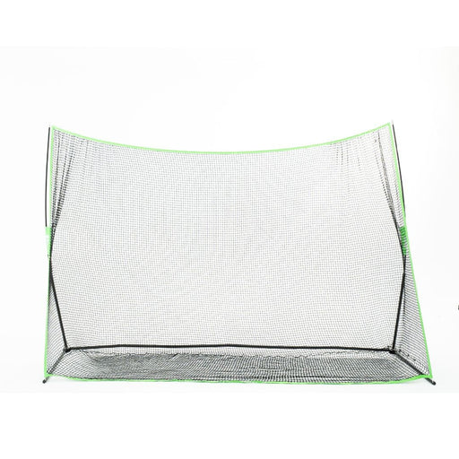 Golf practice net with green border on a white background
