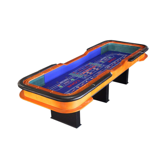 Cracklin' Casino 8-foot air hockey table with orange frame and blue playing surface on a white background