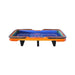 Portable card table with blue playing surface and orange border on a white background