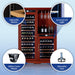 Wine cooler with features highlighted on a blue background