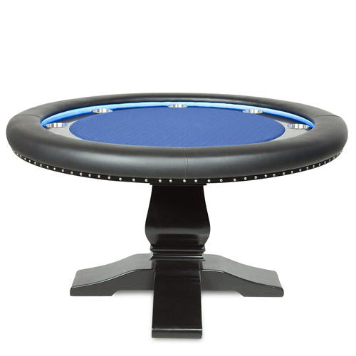 Poker table with blue playing surface on a white background
