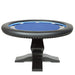 Poker table with blue playing surface on a white background