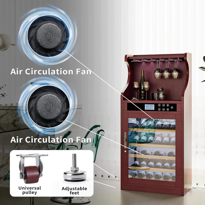 Wine cabinet with air circulation fans and pulley system highlighted