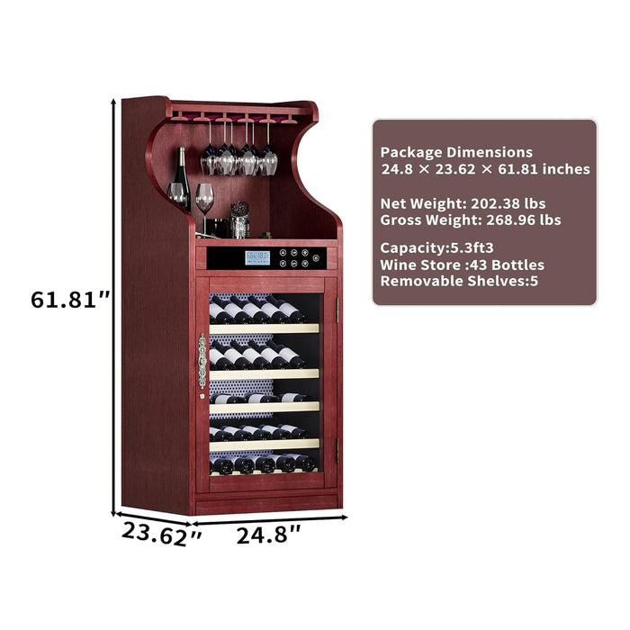 Wine cooler with dimensions and specifications on a white background