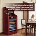 Wine cooler with dual-zone placement feature in a dining room setting.