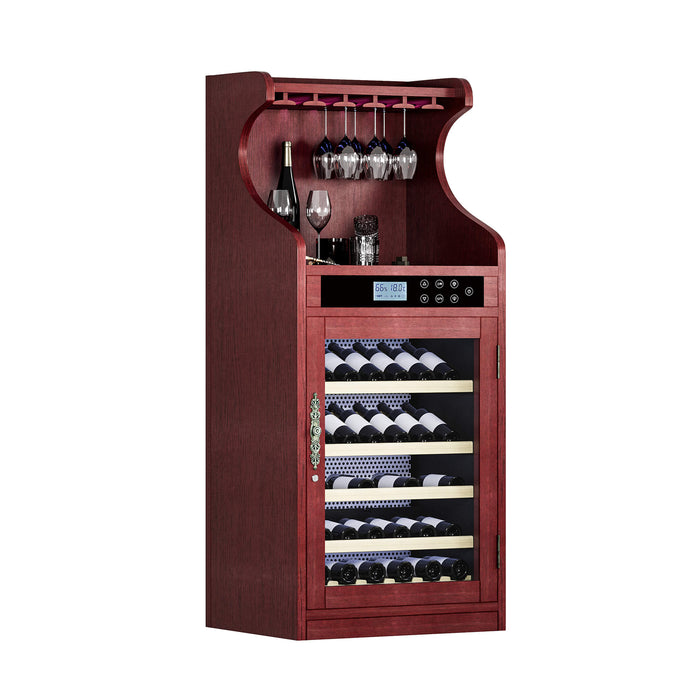 Wine cabinet with wine bottles and glasses on a white background