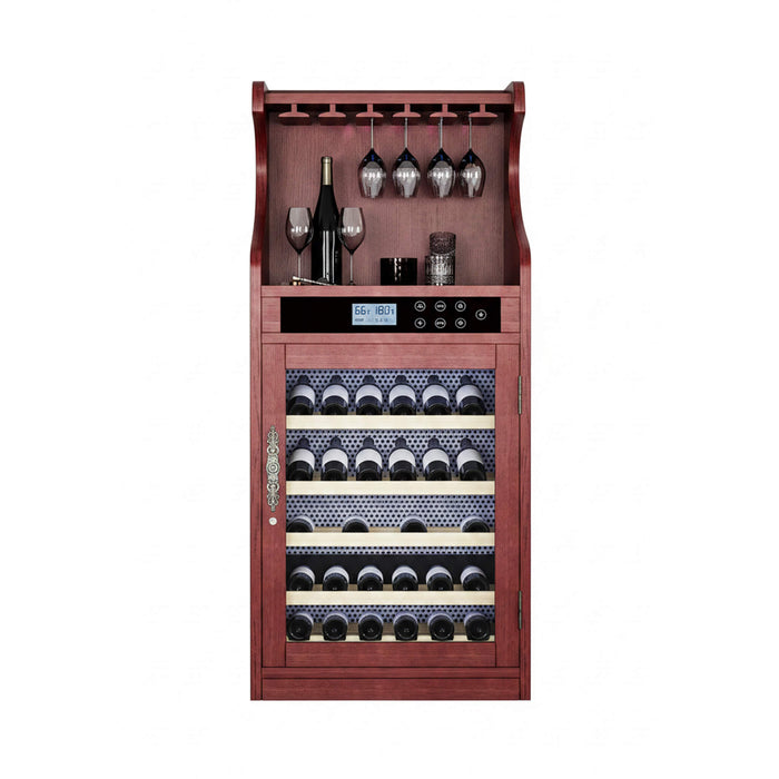 Wine cooler with wine bottles, glasses, and decanter on a white background