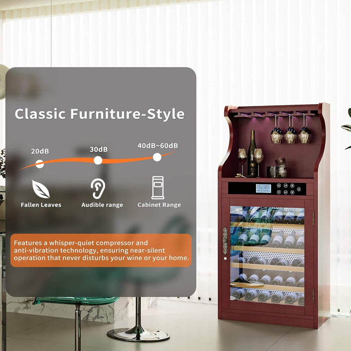 Wine cabinet with noise level indicator in a modern interior setting