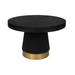 Black round table with a gold base on a white background