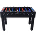 Foosball table with red, blue, and silver players on a white background