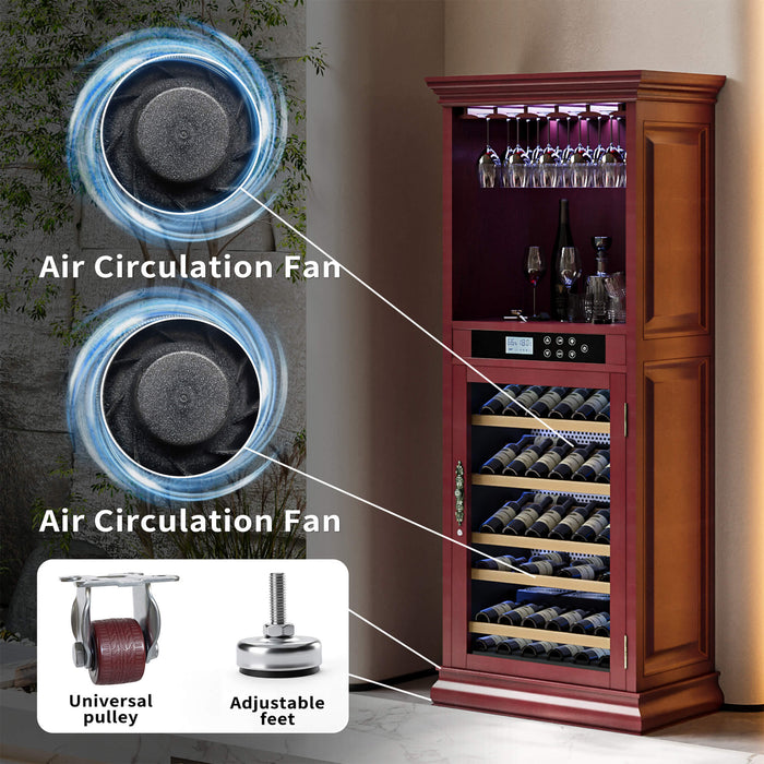 Wine cabinet with air circulation fans and pulley system highlighted