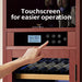 Hand interacting with a touchscreen on a wine cooler, with text 'Touchscreen for easier operation'.