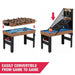 Multi-game table with foosball, pool, and basketball components on a white background.