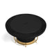 Black round poker table with gold base on a white background
