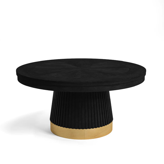Black round poker table with a gold base on a white background