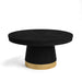 Black round poker table with a gold base on a white background