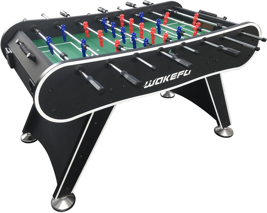 Table football table with colorful players on a white background