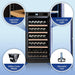 Wine cooler with features highlighted on a blue background