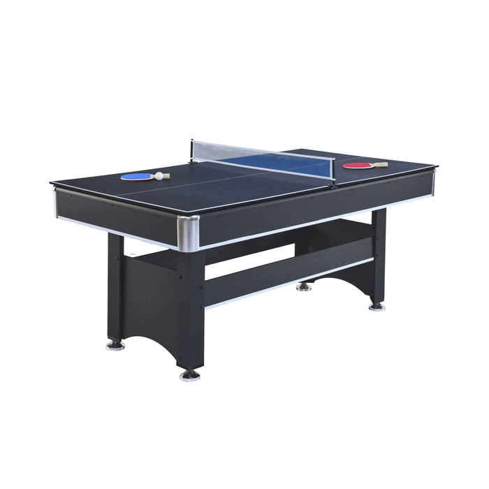 Multi-game table with ping pong and air hockey components on a white background