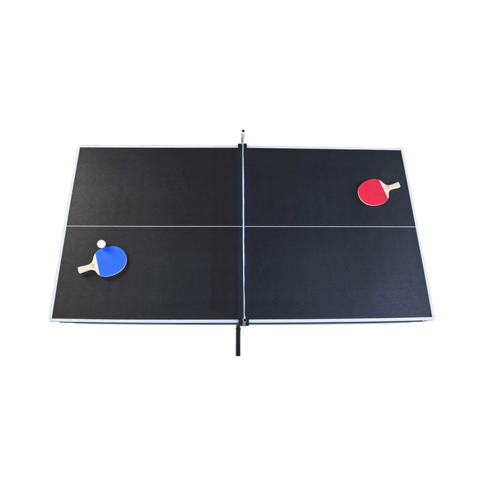 Table tennis table with two ping pong balls on a white background