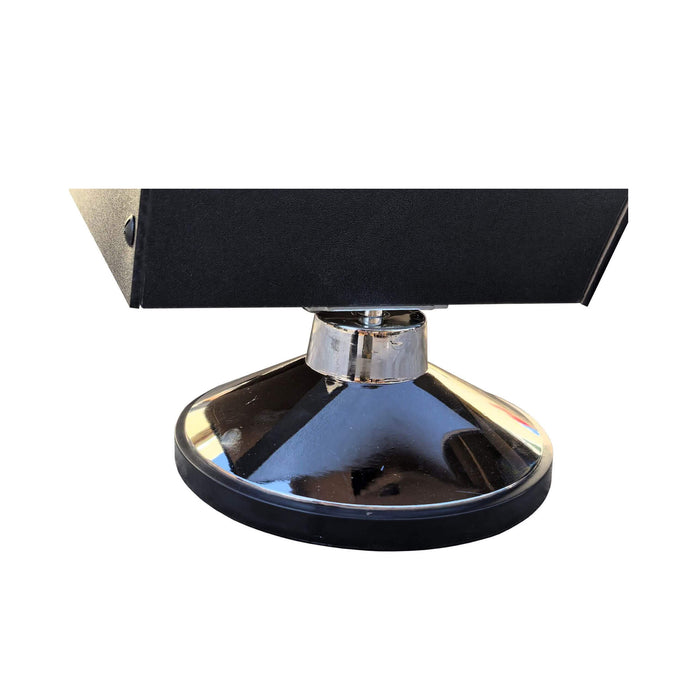 Black and silver hair salon chair base on a white background