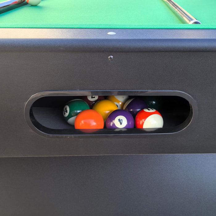Pool balls in a billiard table pocket