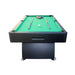 Pool table with green felt surface and billiard balls on a white background