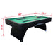 Pool table with dimensions labeled on a white background