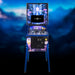 Pinball machine with colorful design and blue background