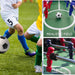 Collage of soccer action and table soccer with text 'Realistic Field' and 'Realistic Game Pieces'.