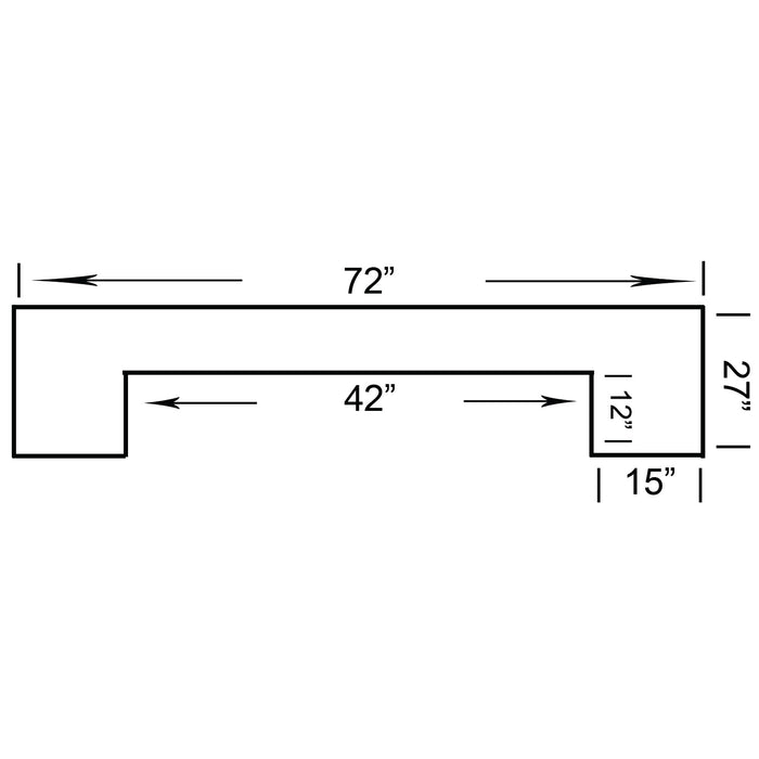 Measurement diagram of a rectangular object with dimensions labeled.