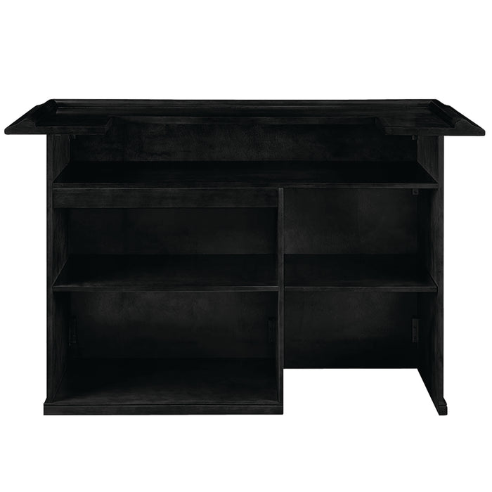 Black L-shaped desk on a white background