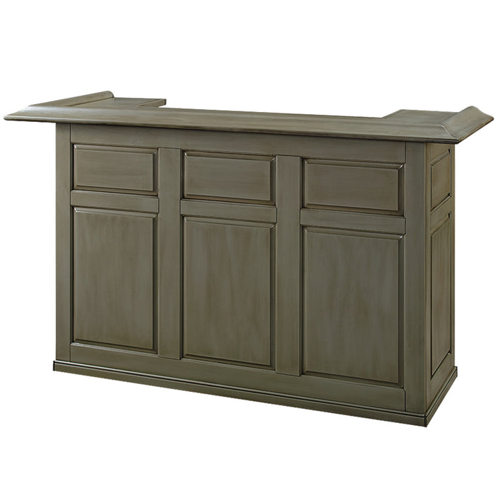 Slate Finish wooden bar cabinet with four drawers on a white background