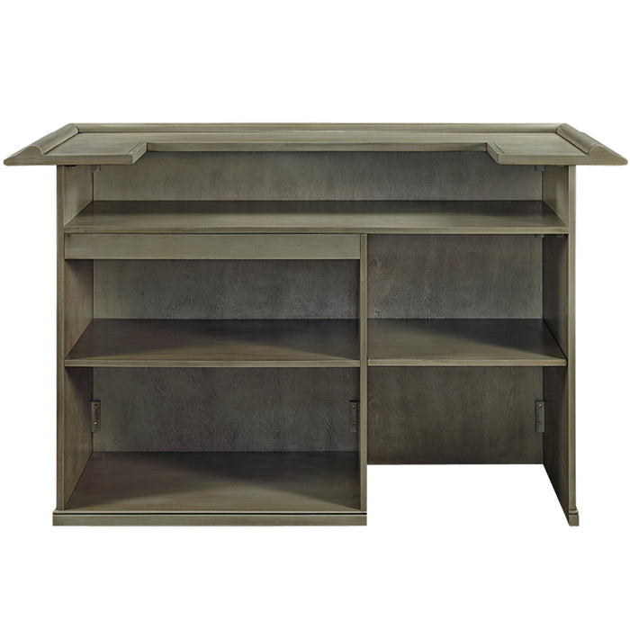 Slate Finish wooden bar with multiple shelves on a white background