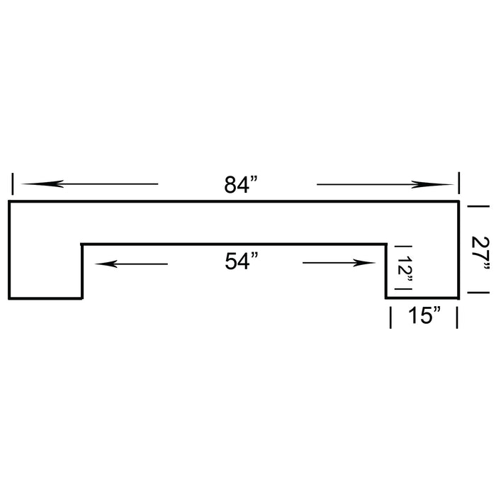 Measurement diagram of a rectangular shape with dimensions labeled.