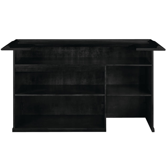 Black L-shaped desk on a white background