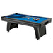 Pool table with blue felt and billiard balls on a white background