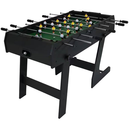 Foosball table with players on a white background