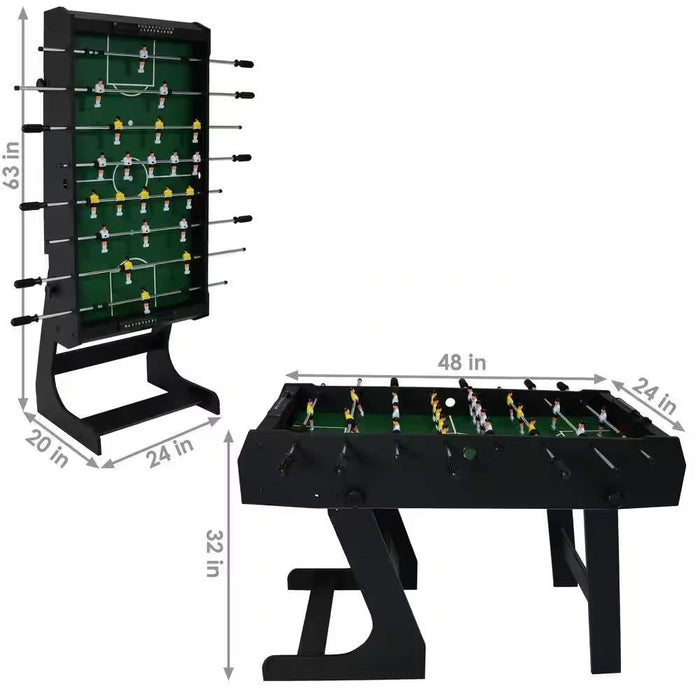 Foosball table with dimensions on a white background