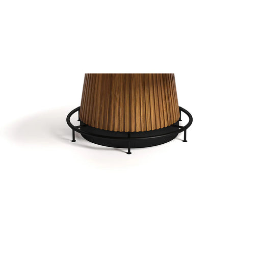 Wooden stool with black metal base on a white background