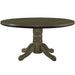 Round wooden table with a pedestal base on a white background
