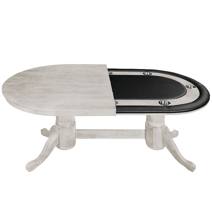 White gaming table with a black playing surface on a white background