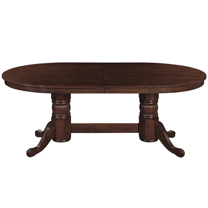 Cappuccino finish dining table with a dark finish on a white background