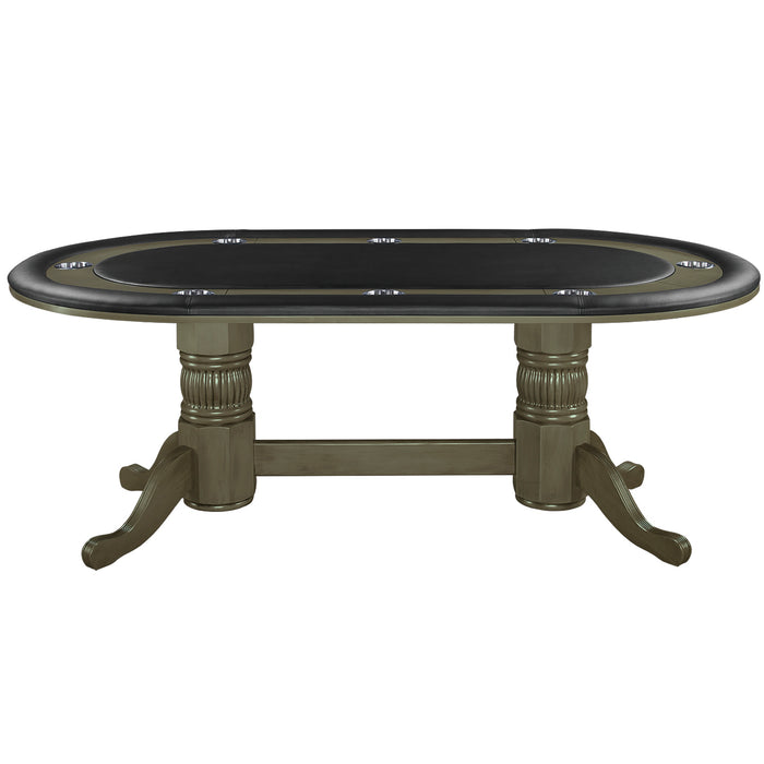 Slate poker table with black playing surface on a white background
