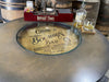 Glass tray with 'Chris's Bourbon Bar' design on a wooden barrel background