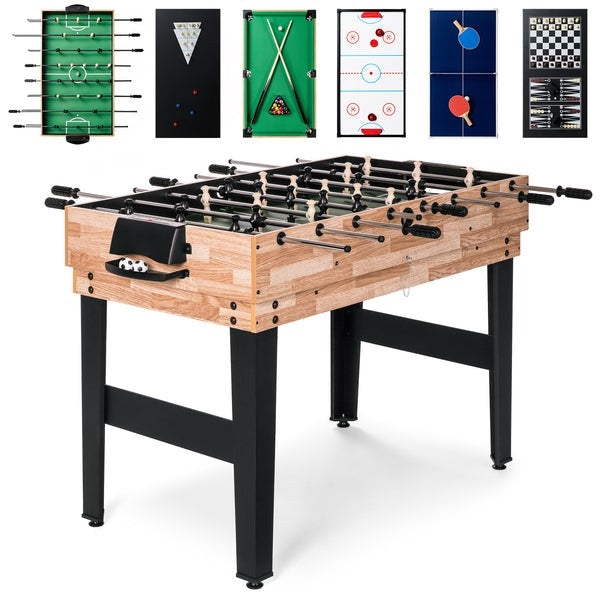 Foosball table with various game boards displayed on a white background