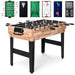 Foosball table with various game boards displayed on a white background