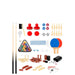 Collection of various toys and game items on a white background