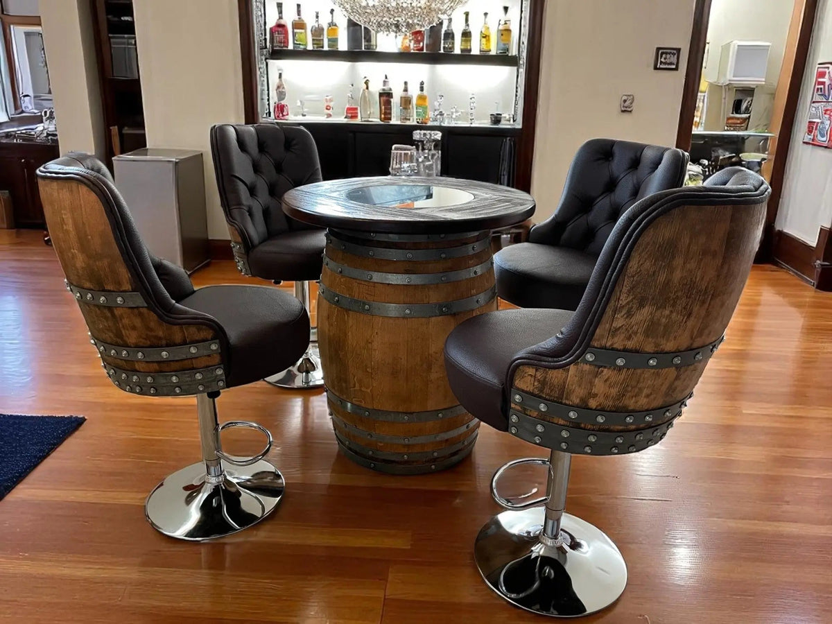 Luxury Wine Barrel Pub Table Set - With Adjustable Swivel Stools — TNC ...